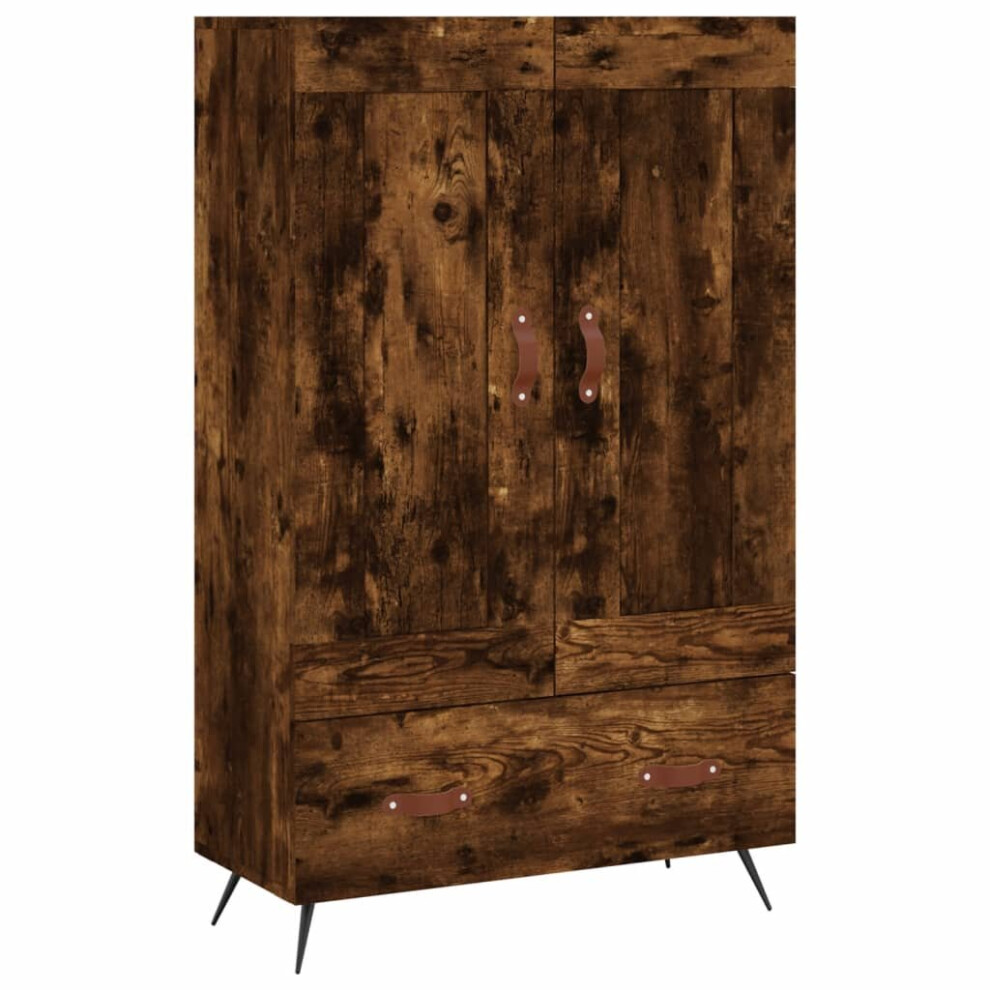 Vidaxl (Smoked Oak) Highboard Sideboard Storage Cabinet High Gloss Engineered Wood White