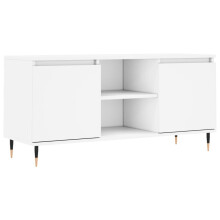 vidaXL White TV Cabinet Engineered Wood TV Stand with 4 Storage Compartments Iron Legs 104x35x50 cm