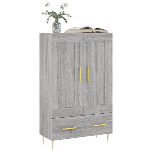 VidaXL (grey sonoma) vidaXL Highboard Sideboard Storage Cabinet High Gloss White Engineered Wood 2
