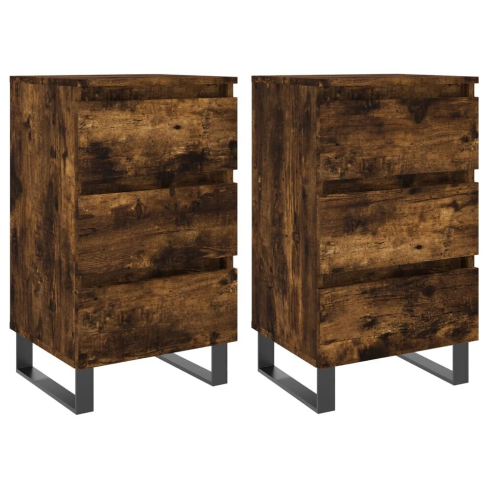 (smoked oak, 2 pcs) vidaXL Bedside Cabinets Bedside Table Nightstand 2 pcs Black Engineered Wood