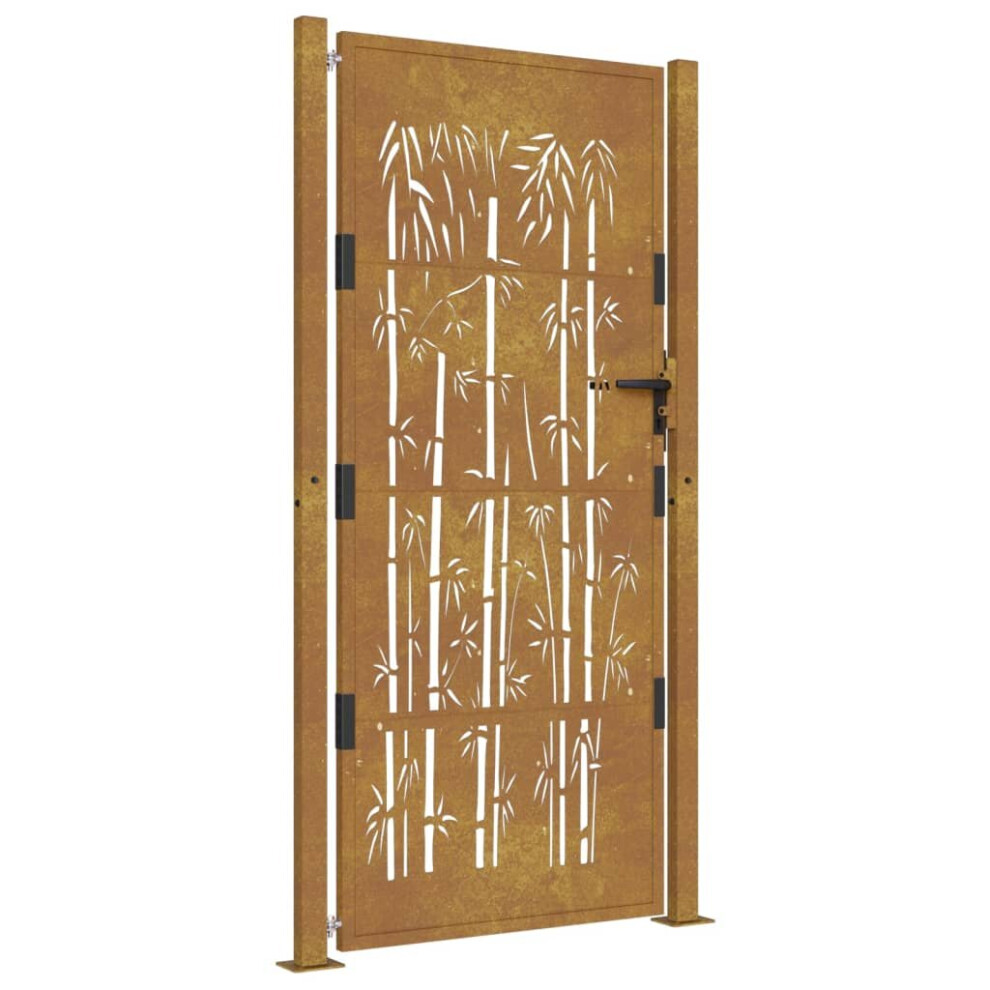 Vidaxl (105 X 205 Cm) Garden Gate Driveway Gate Fence Gate Fence Corten Steel Bamboo Design