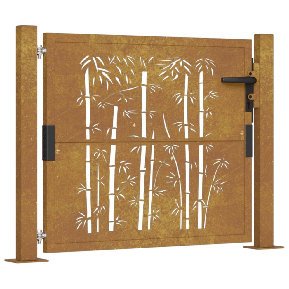 Vidaxl (105 X 80 Cm) Garden Gate Driveway Gate Fence Gate Fence Corten Steel Bamboo Design