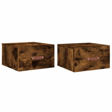 (smoked oak, 2 pcs) vidaXL Wall-mounted Bedside Cabinets Side Cabinet Bedside Table Nightstand