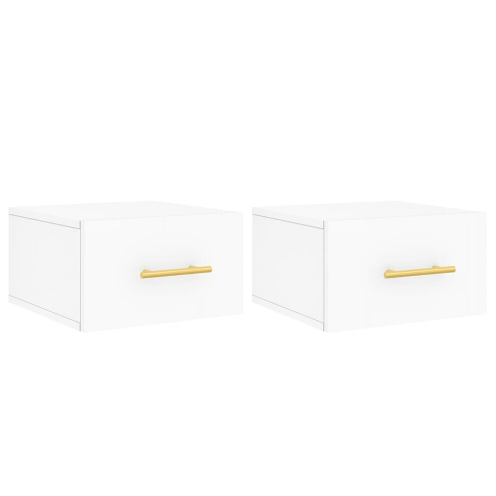 Vidaxl (White, 2 Pcs) Wall-Mounted Bedside Cabinet Floating Storage Cabinet Nightstand Black