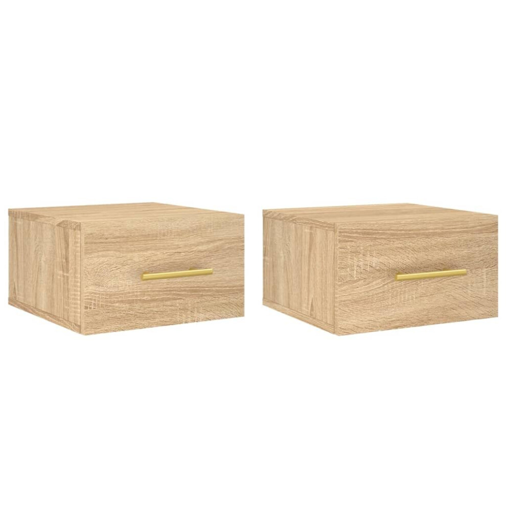Vidaxl (Sonoma Oak, 2 Pcs) Wall-Mounted Bedside Cabinet Floating Storage Cabinet Nightstand Black