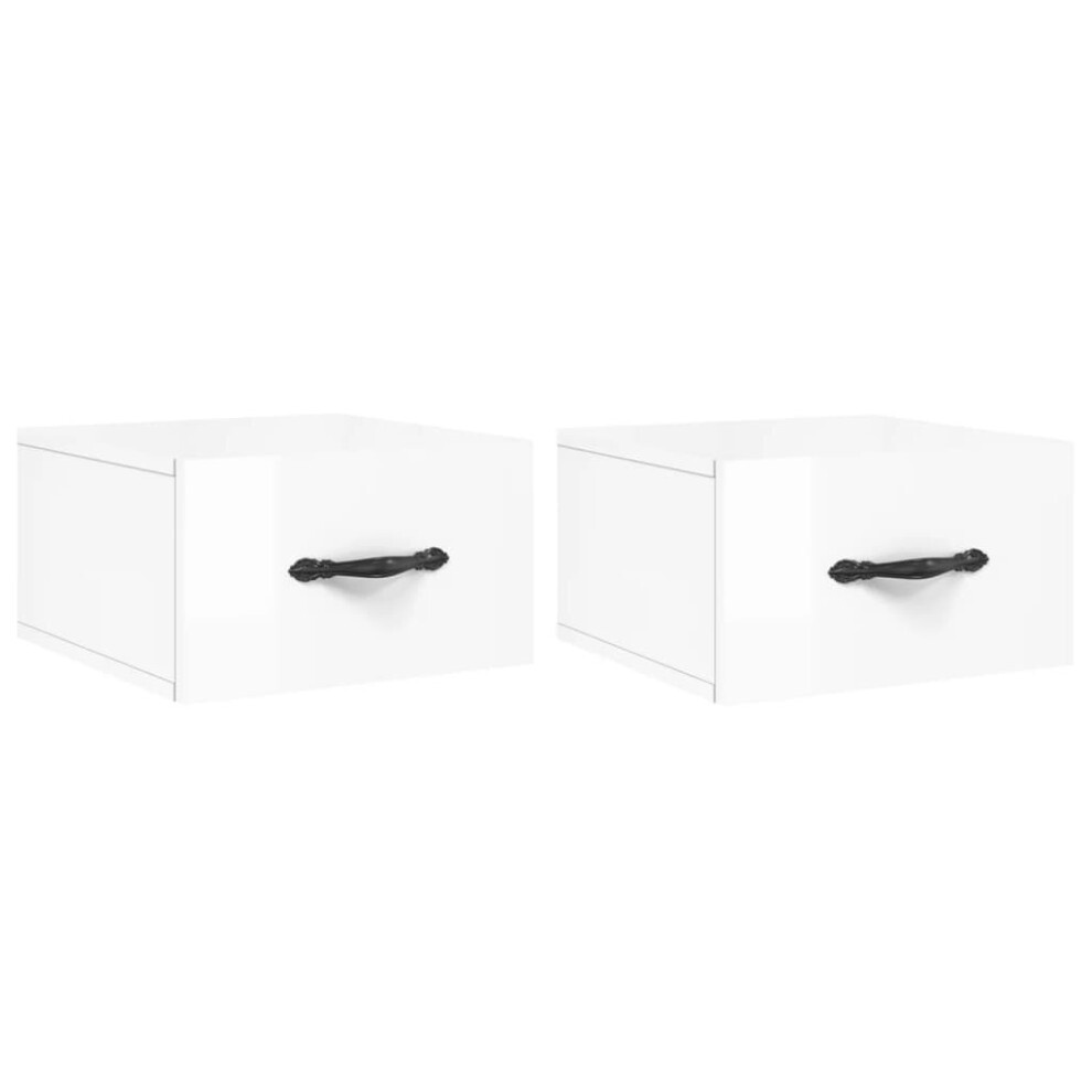 (high gloss white, 2 pcs) vidaXL Wall-mounted Bedside Cabinet Floating Cabinets Nightstands Smoked Oak