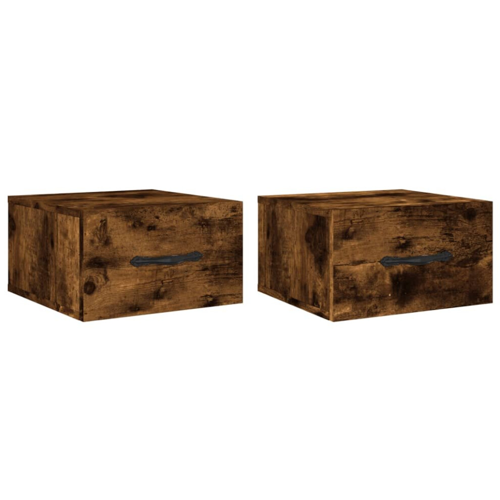 Vidaxl (Smoked Oak, 2 Pcs) Wall-Mounted Bedside Cabinet Floating Cabinets Nightstands Smoked Oak