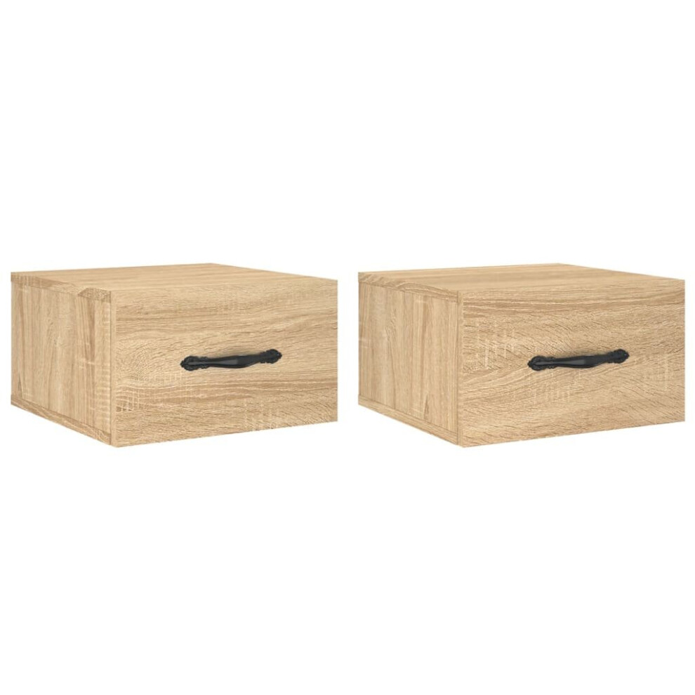 Vidaxl (Sonoma Oak, 2 Pcs) Wall-Mounted Bedside Cabinet Floating Cabinets Nightstands Smoked Oak
