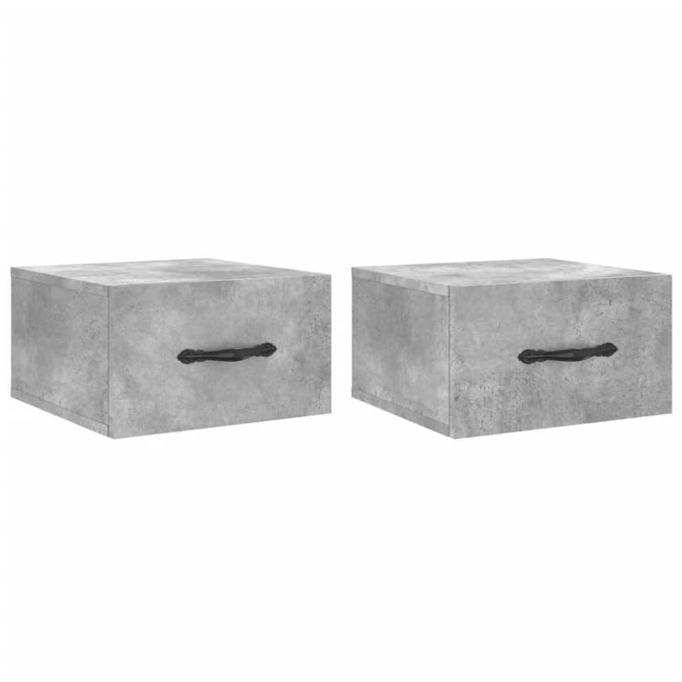 Vidaxl (Concrete Grey, 2 Pcs) Wall-Mounted Bedside Cabinet Floating Cabinets Nightstands Smoked Oak