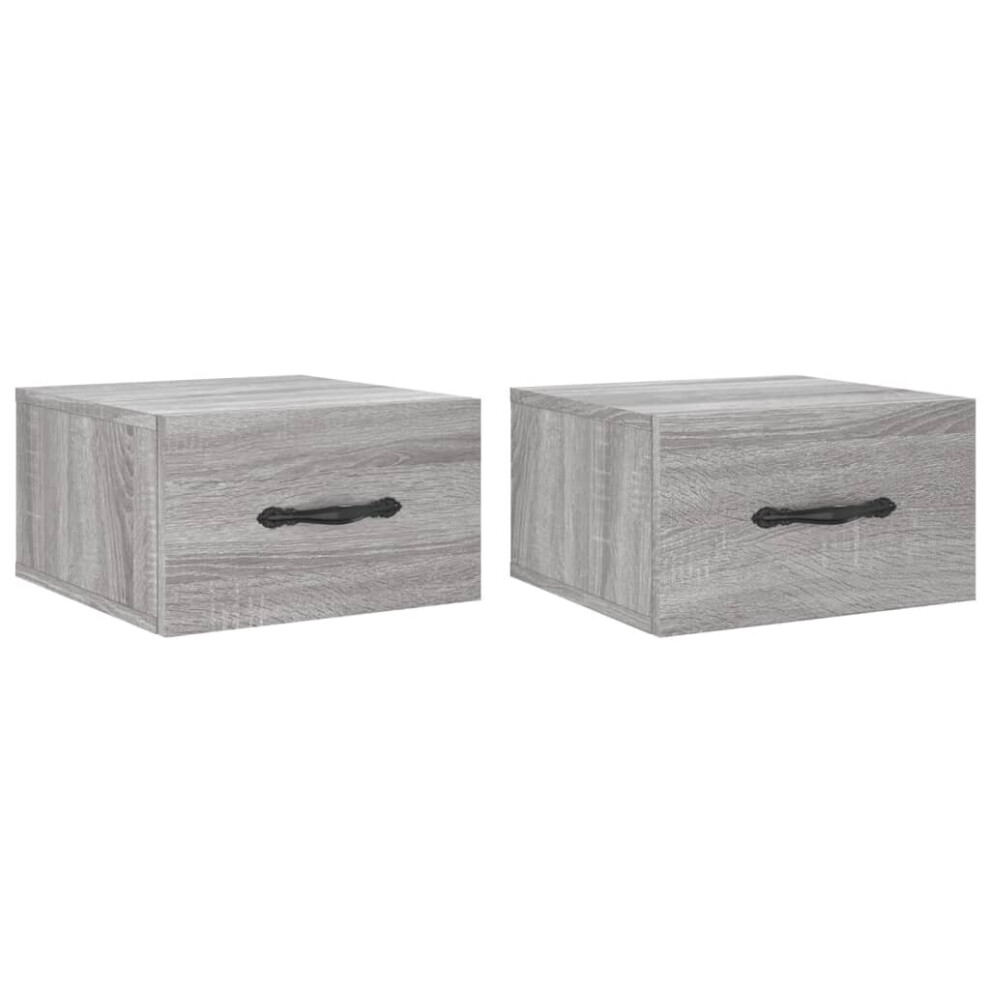Vidaxl (Grey Sonoma, 2 Pcs) Wall-Mounted Bedside Cabinet Floating Cabinets Nightstands Smoked Oak
