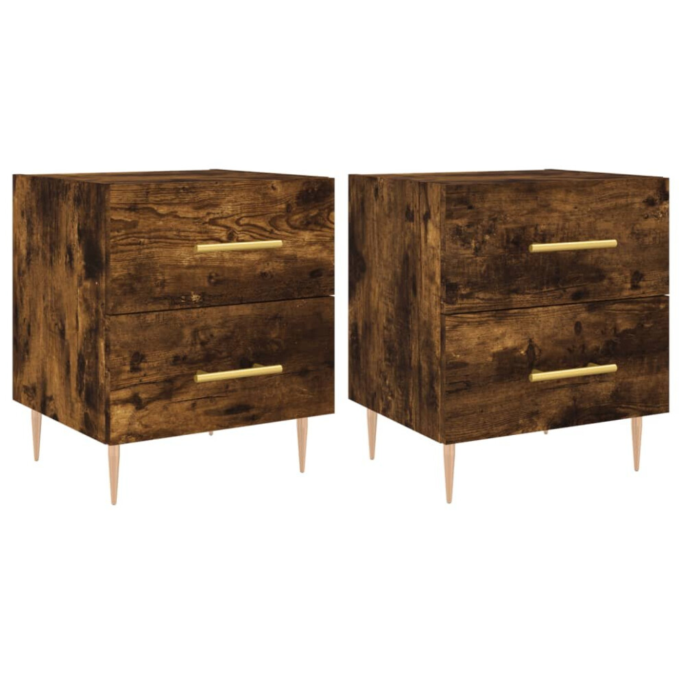 Vidaxl (Smoked Oak, 2 Pcs) Bedside Cabinets Bedside Table Nightstand 2 Pcs White Engineered Wood