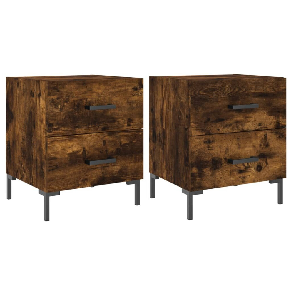Vidaxl (Smoked Oak, 2 Pcs) Bedside Cabinet Bed Table Nightstand Concrete Grey Engineered Wood