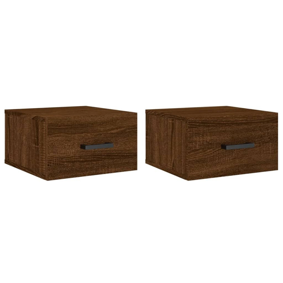 (brown oak, 2 pcs) vidaXL Wall-mounted Bedside Cabinets Floating Cabinets 2 pcs Concrete Grey