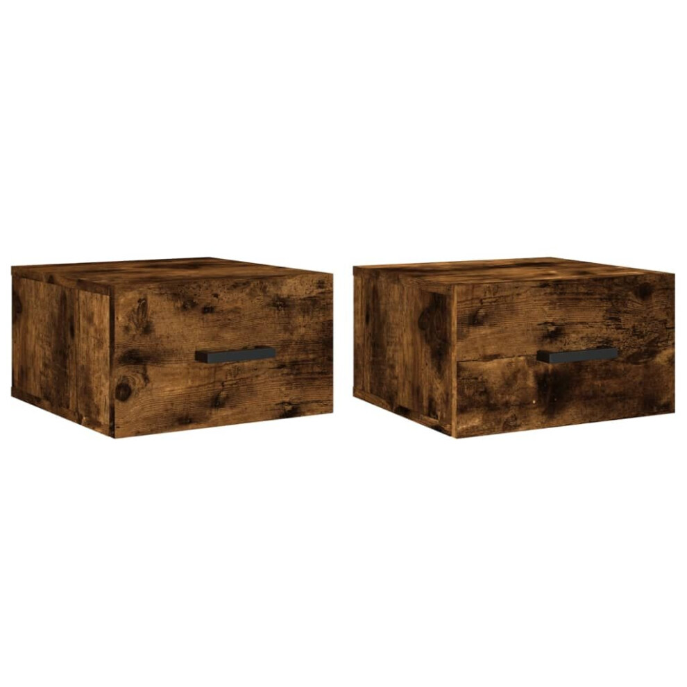 Vidaxl (Smoked Oak, 2 Pcs) Wall-Mounted Bedside Cabinets Floating Cabinets 2 Pcs Concrete Grey