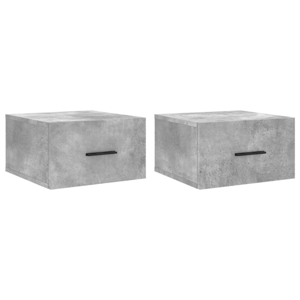 Vidaxl (Concrete Grey, 2 Pcs) Wall-Mounted Bedside Cabinet Floating Storage Cabinet Nightstand White