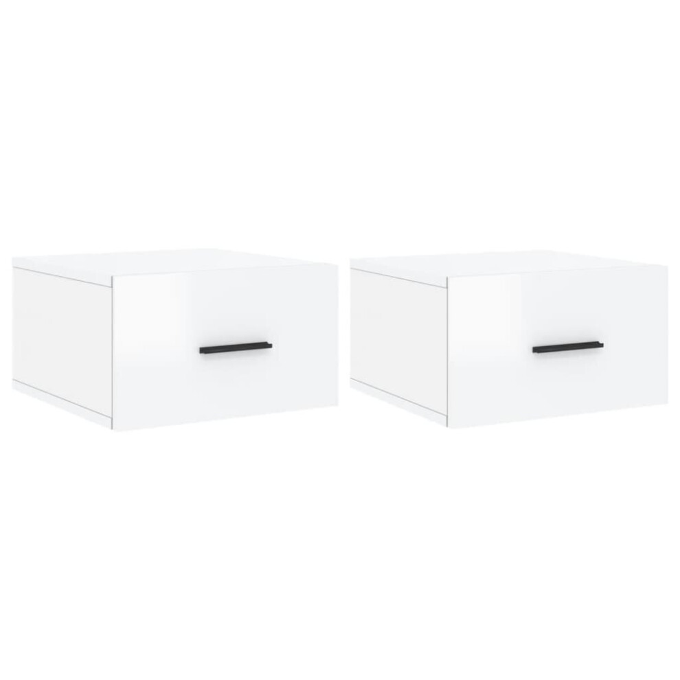 (high gloss white, 2 pcs) vidaXL Wall-mounted Bedside Cabinet Floating Storage Cabinet Nightstand White