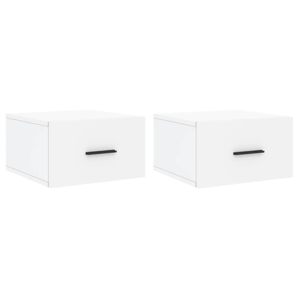 Vidaxl (White, 2 Pcs) Wall-Mounted Bedside Cabinet Floating Storage Cabinet Nightstand White