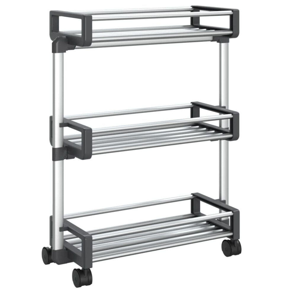 vidaXL Storage Trolley Service Trolley 3-Tier Utility Cart Rack Aluminium