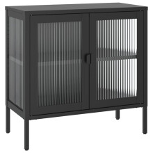 vidaXL Black Glass & Steel Sideboard Cabinet - Fluted Glass, Powder-Coated Steel, Adjustable Shelf, Levelers, 70 x 35 x 70 cm