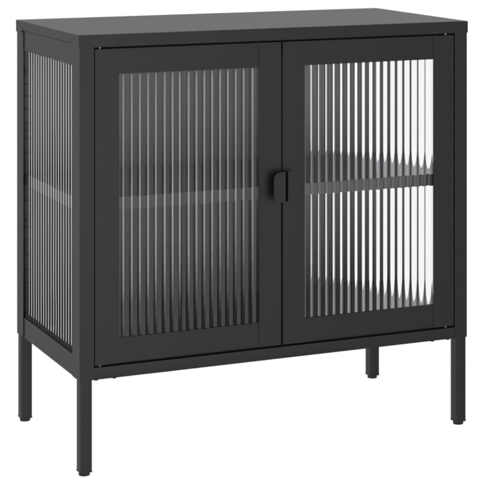 vidaXL Sideboard Storage Cabinet Cupboard Side Cabinet Black Glass and Steel