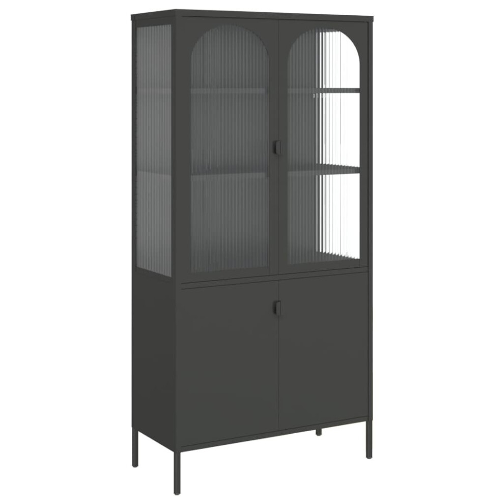 Vidaxl Highboard Storage Cabinet Sideboard Side Cabinet Black Glass And Steel