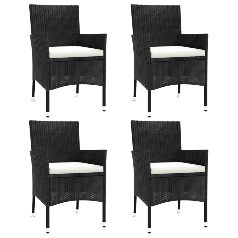 vidaXL Garden Chairs Outdoor Armchair with Cushions 4 pcs Black Poly Rattan