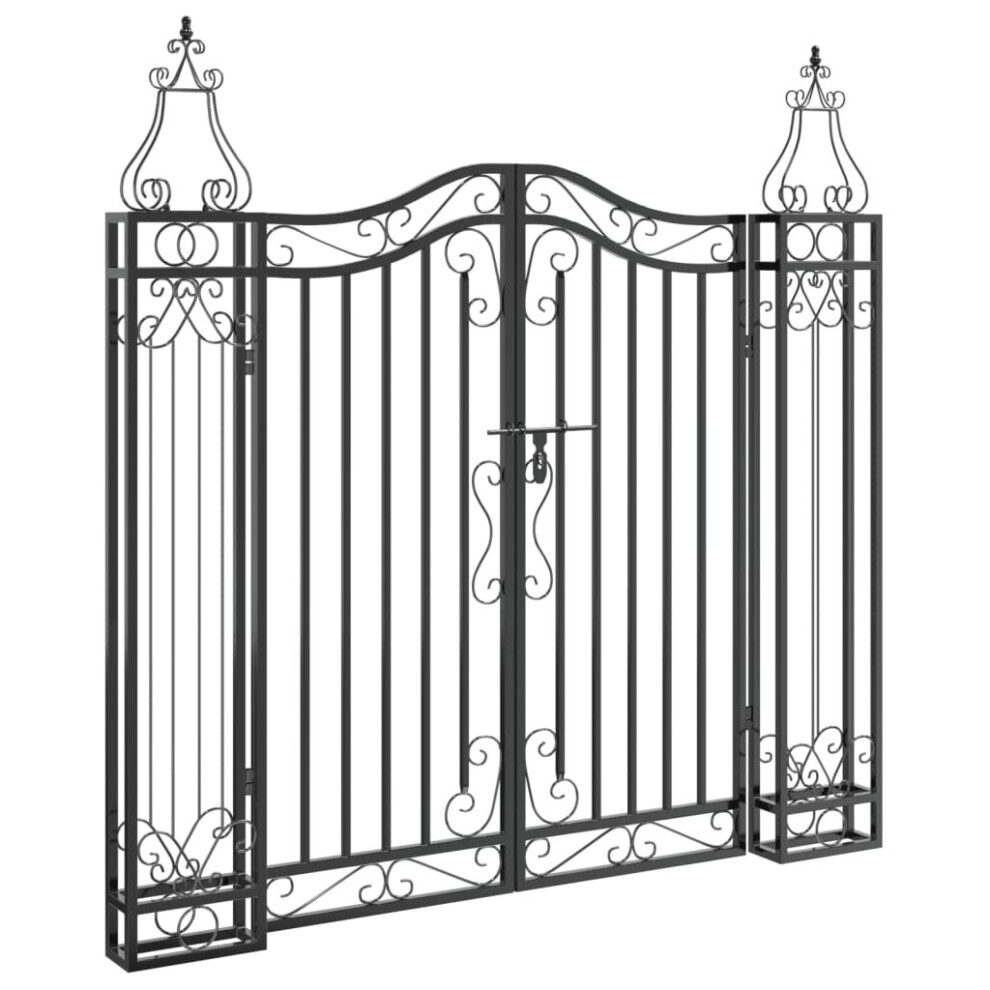 vidaXL Garden Gate Driveway Gate Fence Panel 121x8x120 cm Black Wrought Iron