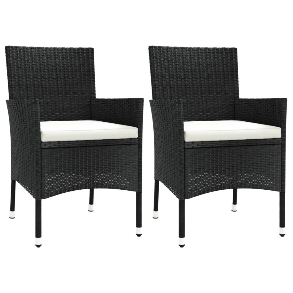 vidaXL Garden Chairs Outdoor Armchair with Cushions 2 pcs Black Poly Rattan