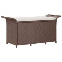 vidaXL Garden Bench Patio Outdoor Bench Seat with Cushion Brown Poly Rattan