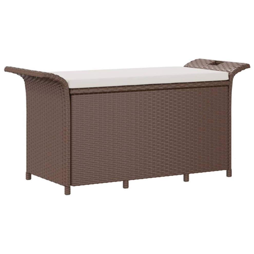 vidaXL Garden Bench Patio Outdoor Bench Seat with Cushion Brown Poly Rattan