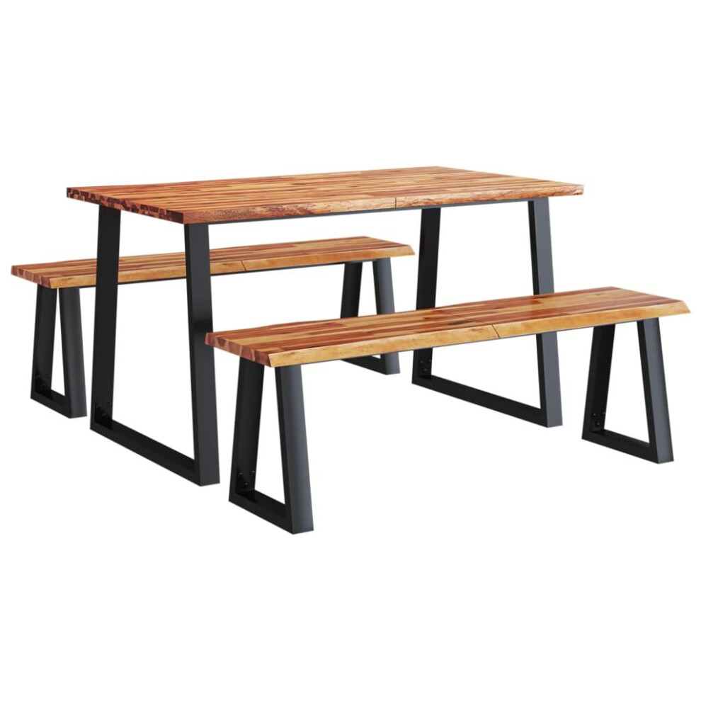 Vidaxl Dining Set Kitchen Dining Chair 3 Piece With Live Edge Solid Wood Acacia