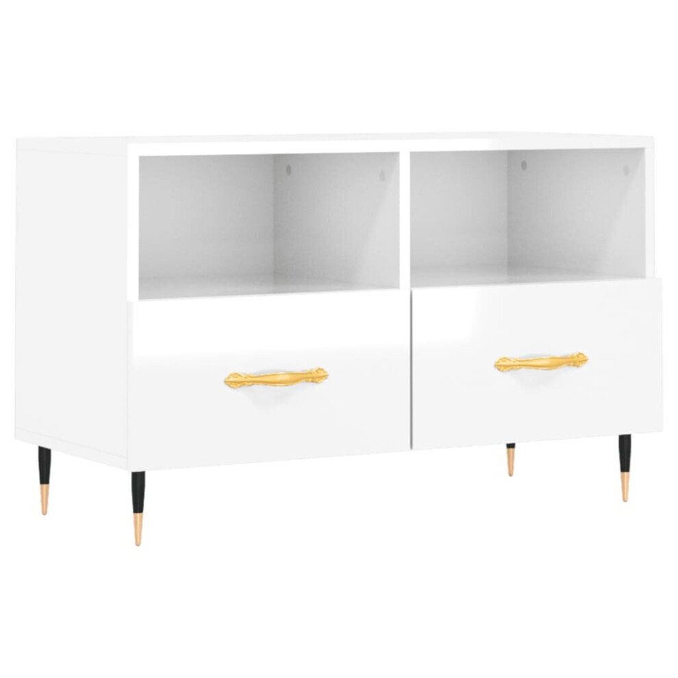 vidaXL TV Cabinet TV Unit Sideboard TV Stand High Gloss White Engineered Wood