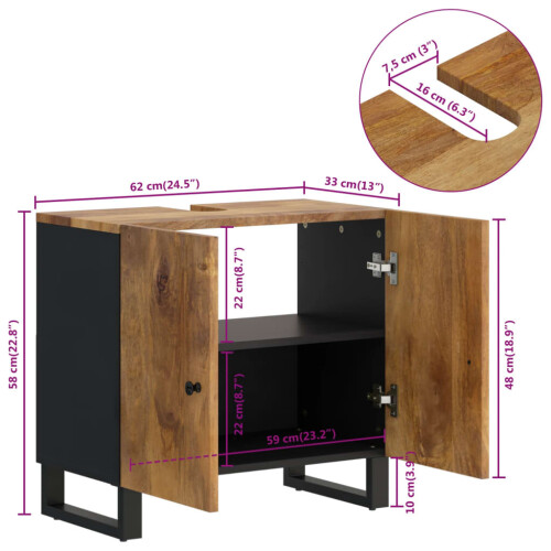 VidaXL (honey brown) vidaXL Sink Cabinet Vanity Unit Cupboard Solid Wood Mango and Engineered Wood 1