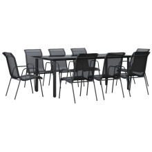 vidaXL Garden Dining Set Outdoor Dining Set 9 Piece Black Steel and Textilene