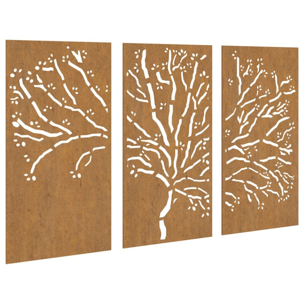 vidaXL Garden Wall Decorations Wall Ornament 3 pcs Corten Steel Tree Design