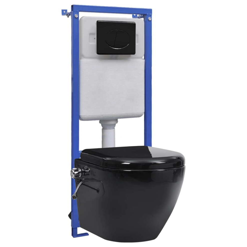 vidaXL Wall Hung Rimless Bidet Toilet with Concealed Cistern Black Ceramic