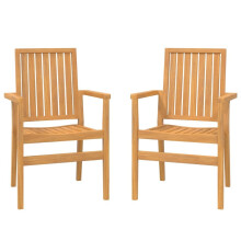 vidaXL Stackable Garden Chairs Outdoor Chair Armchair 2 pcs Solid Wood Teak