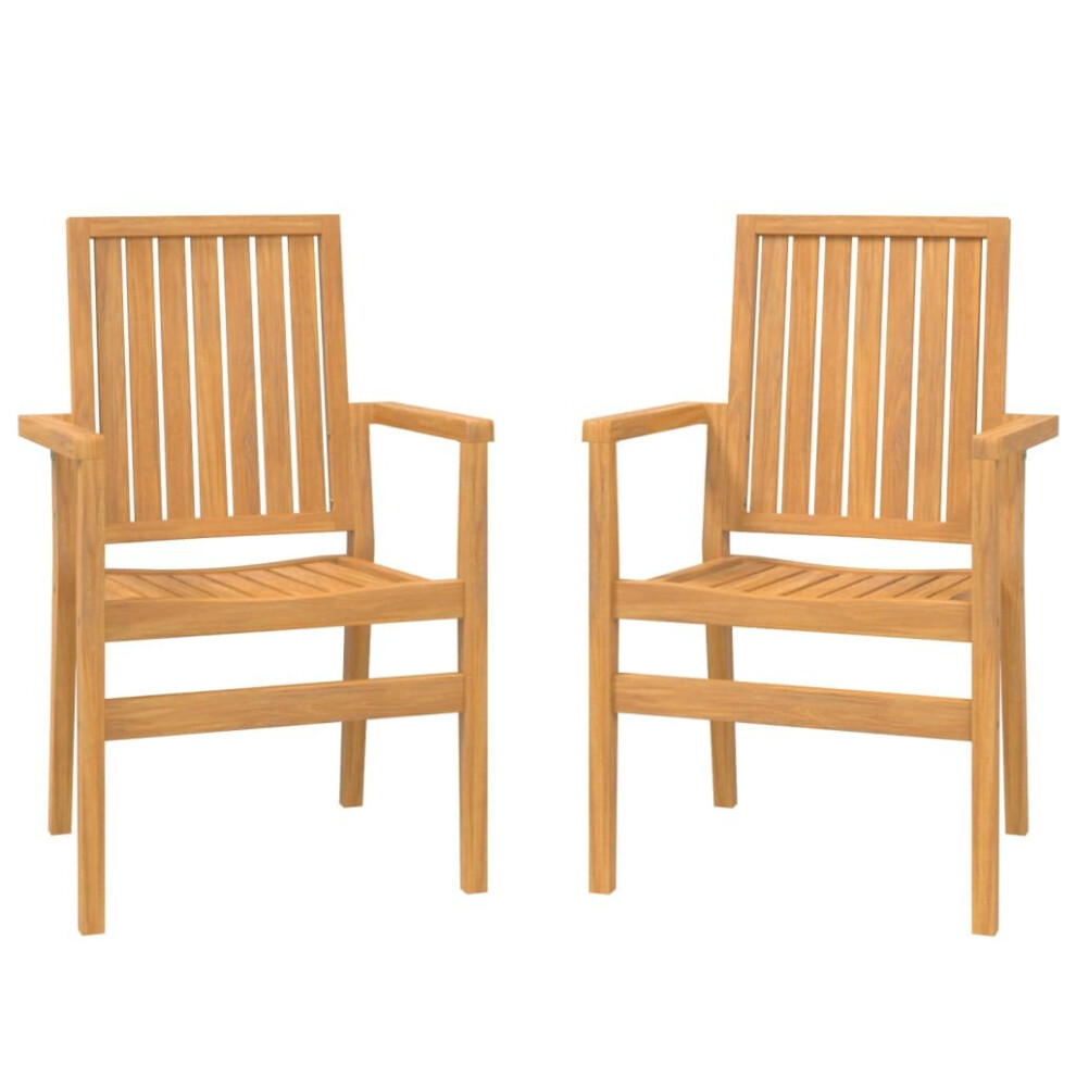 Vidaxl Stackable Garden Chairs Outdoor Chair Armchair 2 Pcs Solid Wood Teak