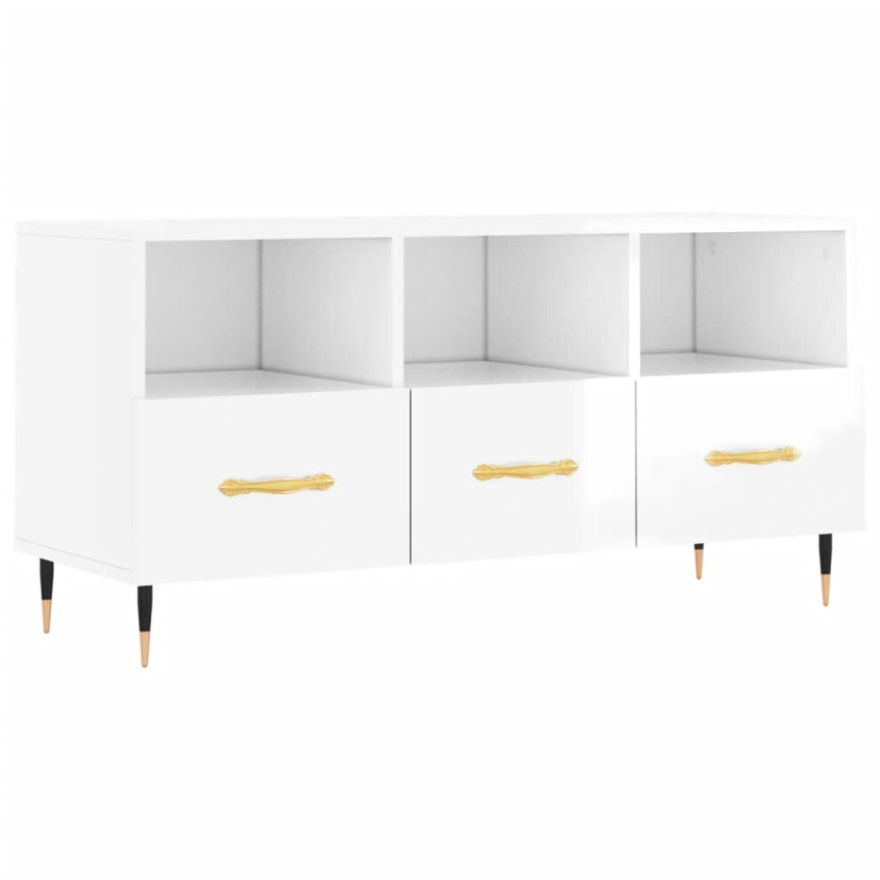 vidaXL TV Cabinet TV Unit Sideboard TV Stand High Gloss White Engineered Wood