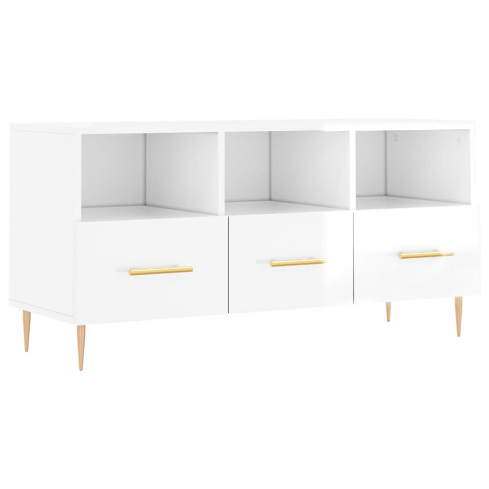 Vidaxl Tv Cabinet Tv Unit Sideboard Tv Stand High Gloss White Engineered Wood