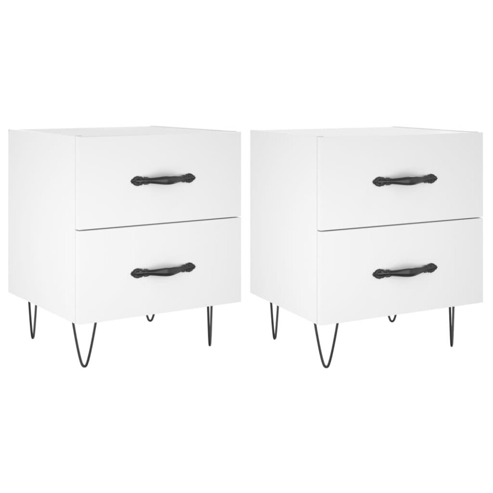 Vidaxl (White, 2 Pcs) Bedside Cabinets Bed Table End Table 2 Pcs Concrete Grey Engineered Wood