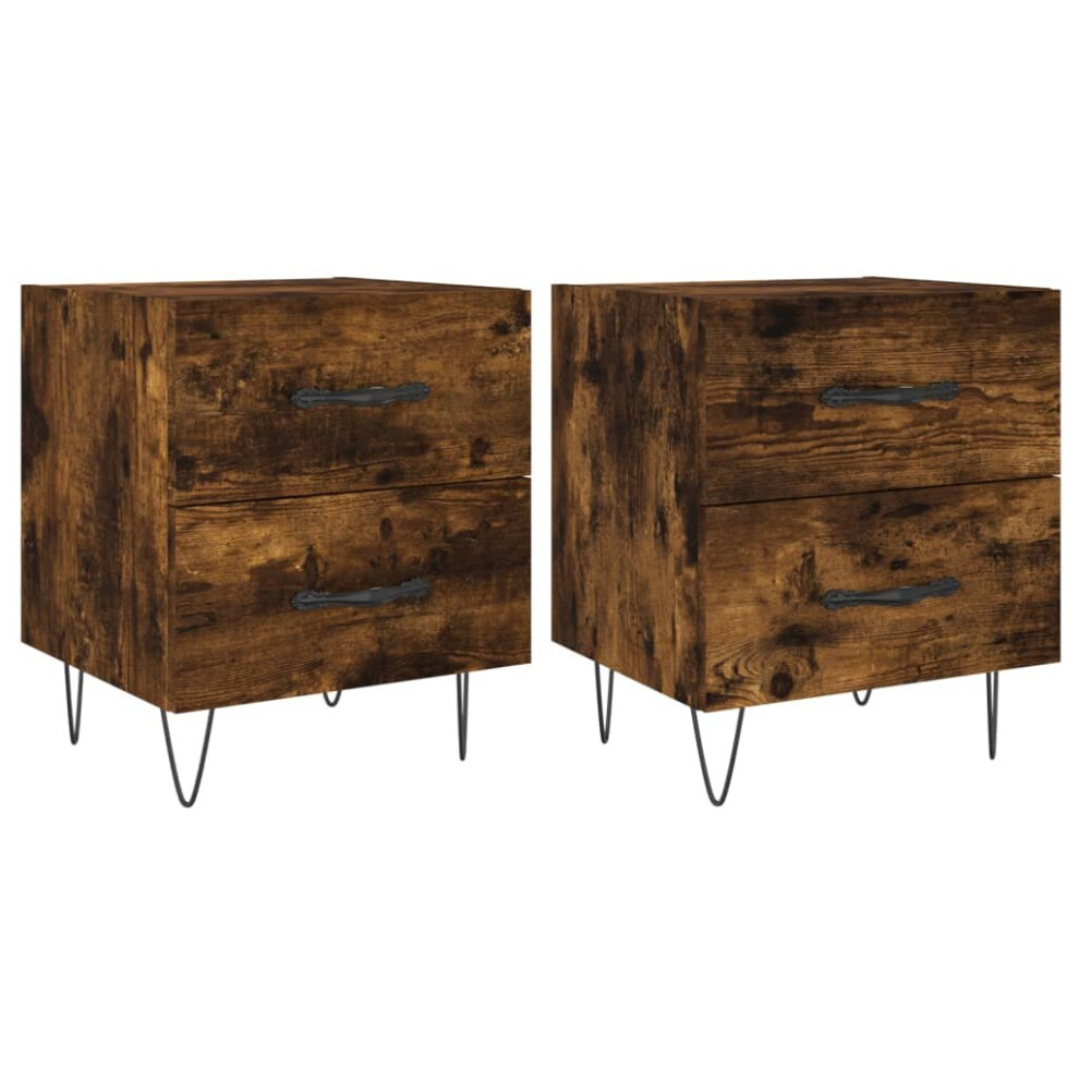 Vidaxl (Smoked Oak, 2 Pcs) Bedside Cabinets Bed Table End Table 2 Pcs Concrete Grey Engineered Wood