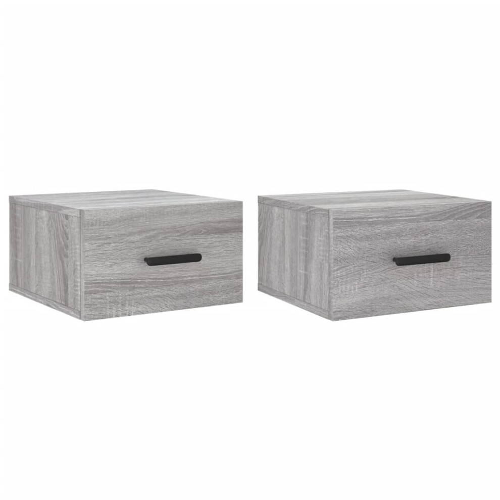 Vidaxl (Grey Sonoma, 2 Pcs) Wall-Mounted Bedside Cabinets Floating Cabinet Nightstand 2 Pcs White
