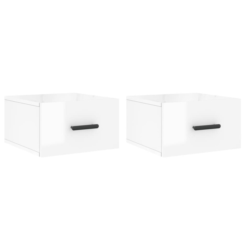 Vidaxl (High Gloss White, 2 Pcs) Wall-Mounted Bedside Cabinets Floating Cabinet Nightstand 2 Pcs White