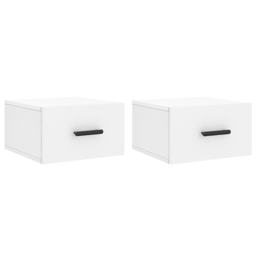 Vidaxl (White, 2 Pcs) Wall-Mounted Bedside Cabinets Floating Cabinet Nightstand 2 Pcs White