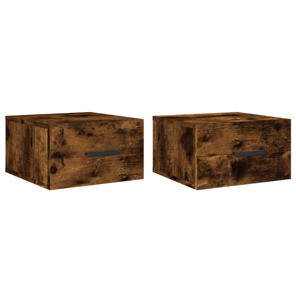Vidaxl (Smoked Oak, 2 Pcs) Wall-Mounted Bedside Cabinets Floating Cabinet Nightstand 2 Pcs White