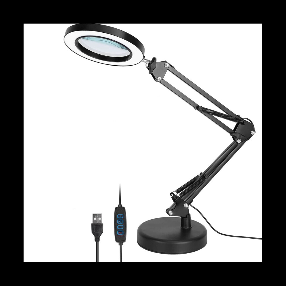 Magnifying Glass with Light and Stand, 10X Magnifying Lamp, 2-In-1 Desk Lamp with Clamp, 3 Color Modes