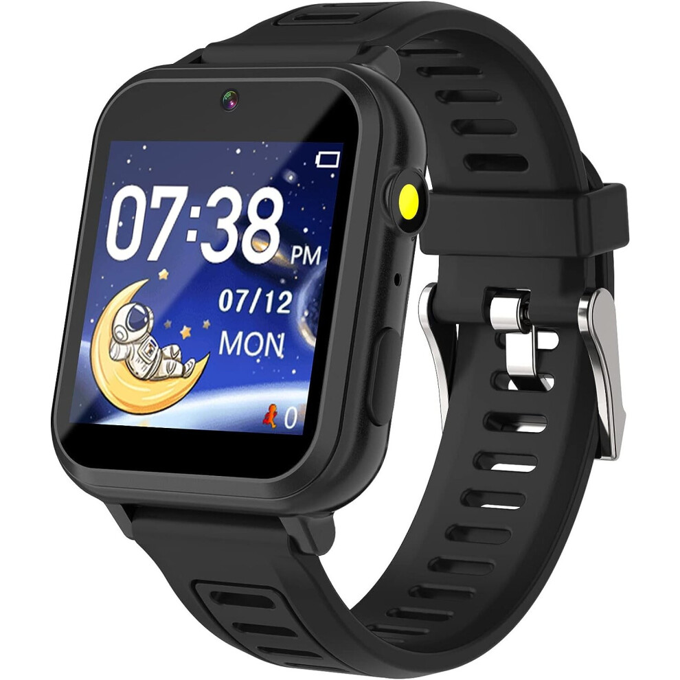 (02-Black) Smart Watch for Kids, Kids Smart Watch Boys with 24 Games, Camera, Music Player