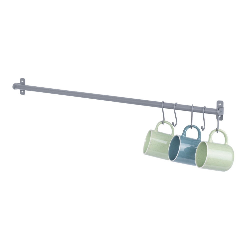 Livivo (Hanging Storage Rail 79Cm - ) Kitchen Saucepan Lid Hooks Tool Utensils Holder Hanging Rail Rack Wall Mounted Grey