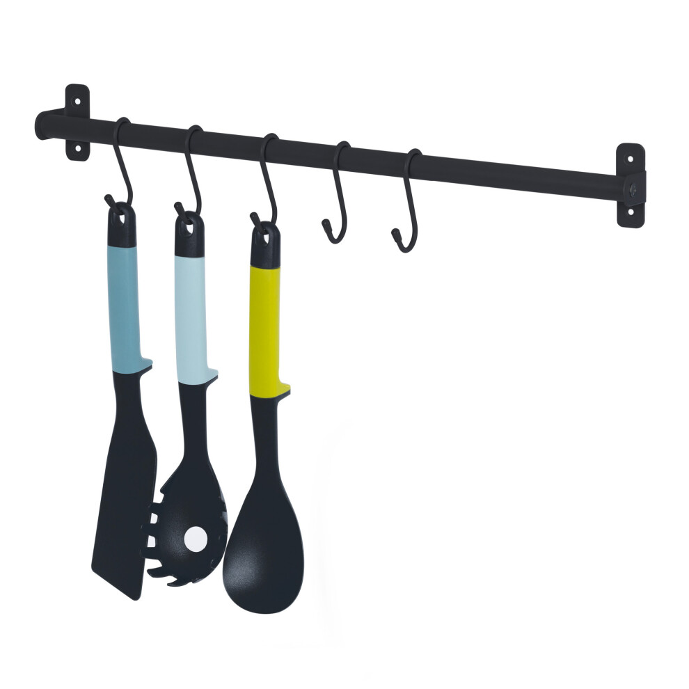 (HANGING STORAGE RAIL 50CM -  BLACK) LIVIVO Kitchen Saucepan Lid Hooks Tool Utensils Holder Hanging Rail Rack Wall Mounted